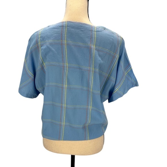 Style & Co Short Sleeve V Neck Button Up Tie Front Blouse - Blue - size Small - Picture 3 of 9